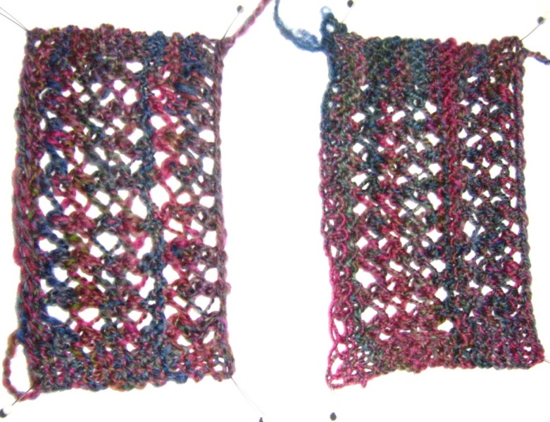 Knitted swatch of two-ply homespun yarn, 19 October 2009